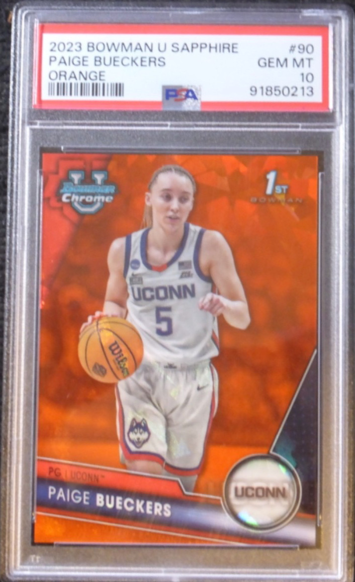 2023 BOWMAN U CHROME SAPPHIRE PAIGE BUECKERS #90 ORANGE REFRACTOR #D/25 PSA 10
