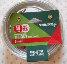 Vibrant Life Reflective Vinyl Cov. Tie Out Cable Leash 25 FT For Dogs To 35 Lbs
