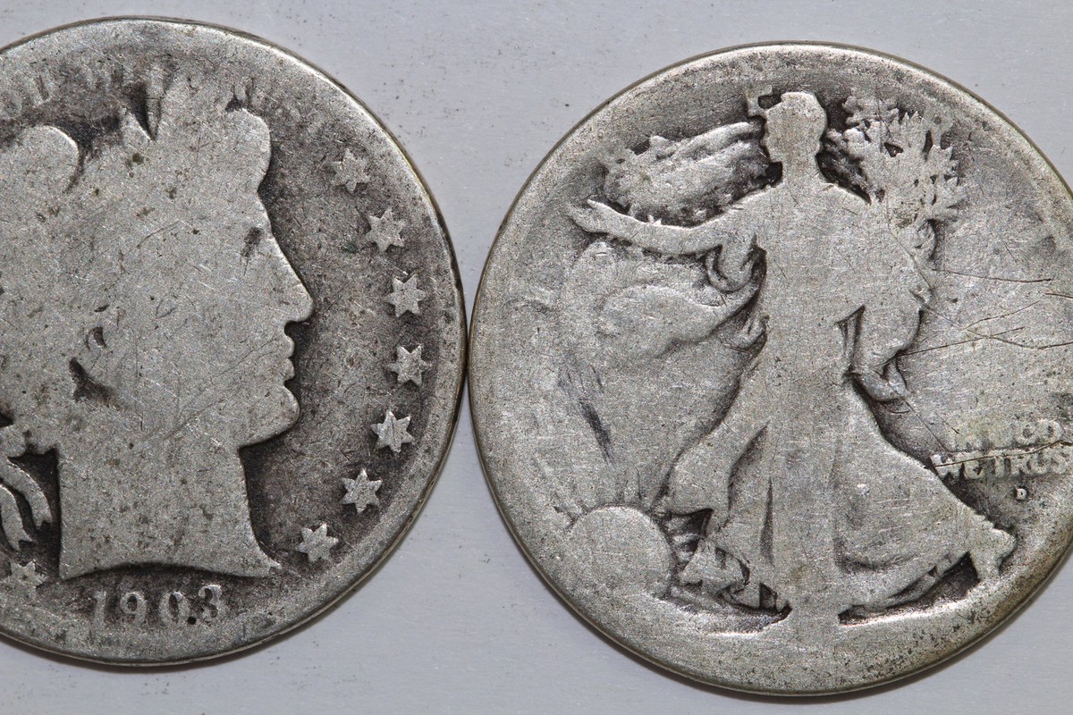 1903-O Barber Half Dollar AG & 1917- D Walking Liberty Half Dollar