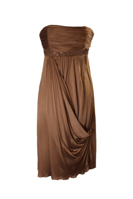 Laundry By Shelli Segal Brown Beaded Ruched Cocktail Dress 12