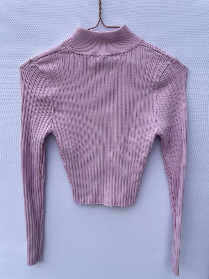 Suéter Forever 21 Para Mujer Pequeño Rosa Acanalado Recortado Lana Y2K Tejido Cuello Alto Talla S Foto 2 de 4