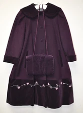 NEW Rothschild Girls WOOL Coat with Hand Muff Buttons Pockets Purple Velvet 7