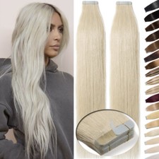 Tape in Glue 100% Remy Human Hair Extensions Full Head/Skin Weft ombre Blonde 22