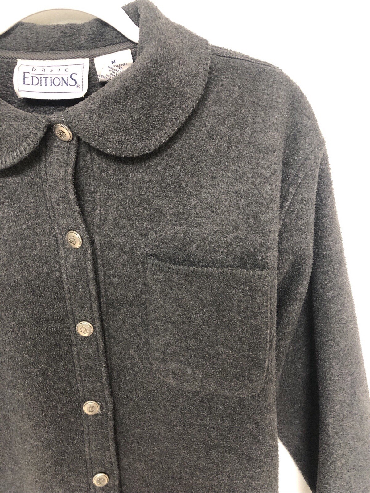 Womens Basic Editions Gray Button Fleece Longslee… - image 4