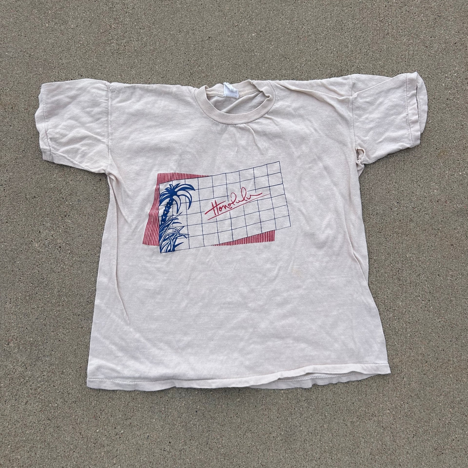 ALTRA T shirt grafica Honolulu punto singolo vintage anni 70 80 adatta donna M hole show