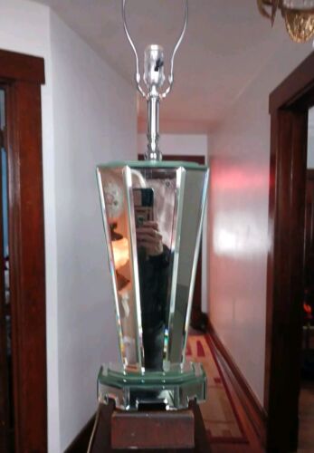 Vtg Venetian Art Deco Style Mirror Table Lamp Chrome Nice Heavy! - Picture 4 of 13