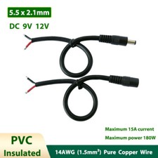 5.5x2.1mm High Power Supply Extension Cable DC 9V 12V Connection Wires 14AWG