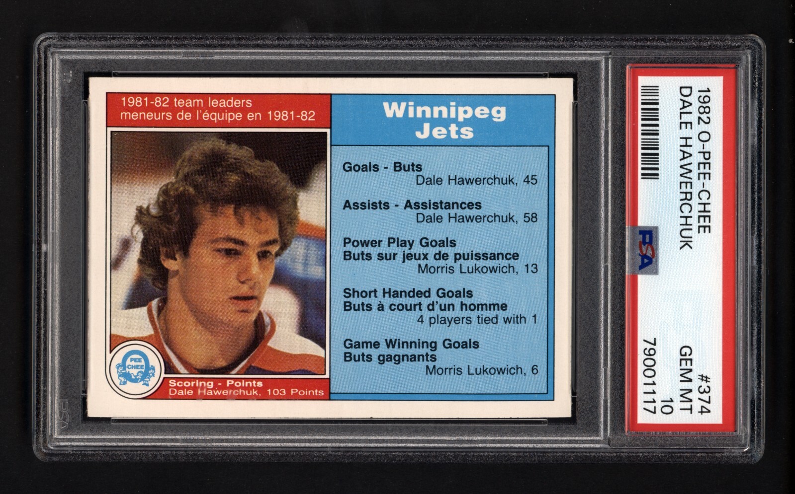 1982 OPC #374 DALE HAWERCHUK PSA 10 GEM MINT