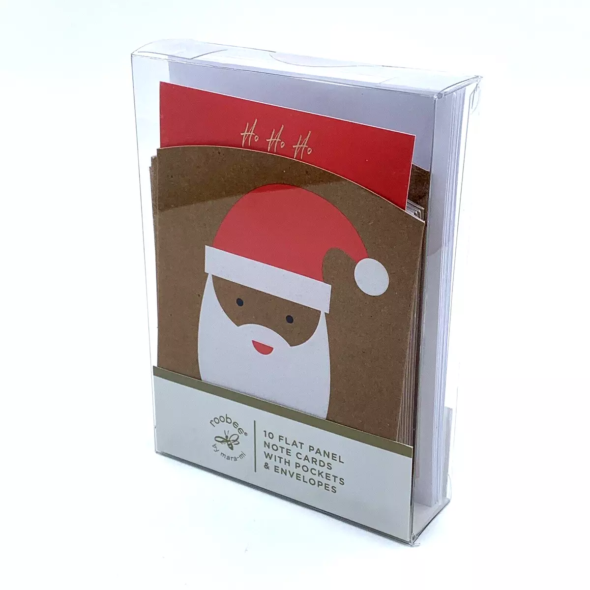 Mara-mi Christmas Boxed Note Cards w Envelopes Brown Skin Santa Ho