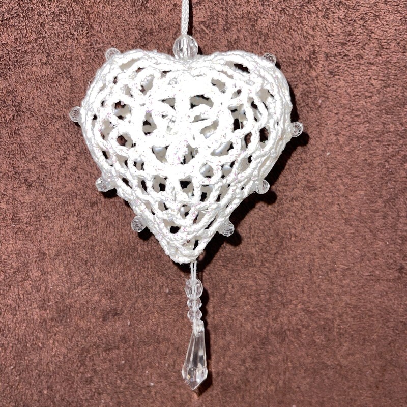 Vintage Christmas Tree Ornament - Handmade Crocheted with “Jewels” Free Shipping