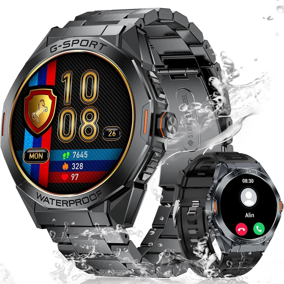 MARKENLOS Smartwatch Herren Telefonfunktion Armbanduhr Watch für iPhone Samsung Huawei Tab