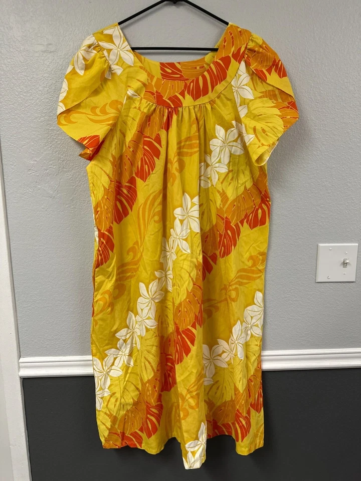 Vestido Muumuu Estampado Floral Amarillo Naranja Colección Reserva Hawaiana Años 80 De Colección 3XL Foto 2 de 4