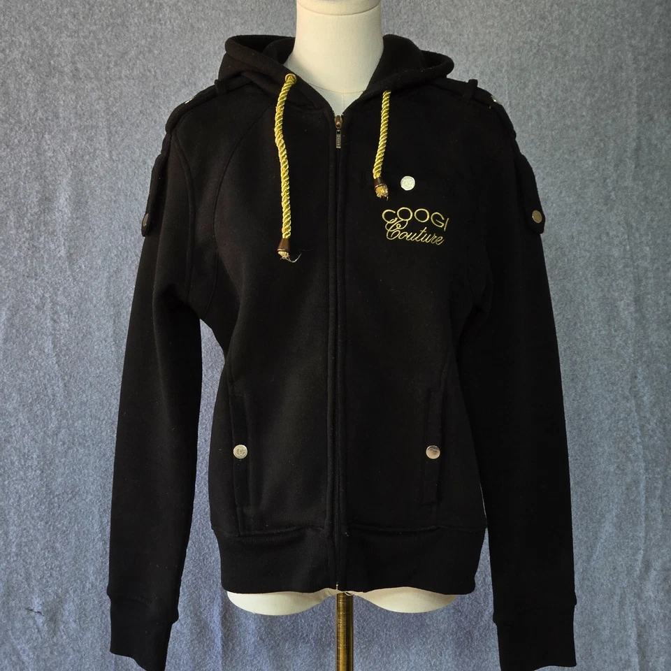 COOGI Couture Hoodie Womens Size X-Large Black Rhinestones Eagle Floral Full Zip - Image 2 of 4