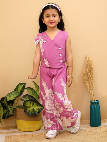 Indian Kids Sleeveless Cotton Girls Co-Ords For Casual Wear Printed Dress - Picture 9 of 13