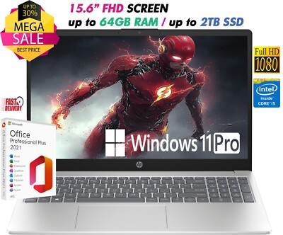 HP Laptop 15.6'' FHD Intel i5-1235U Up to 64GB RAM & 2TB SSD Windows11 Pro+OFFICE