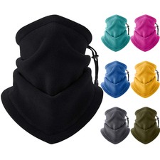 Winter Fleece Neck Warmer Gaiter Balaclava Face Covering Bandana with Drawstring