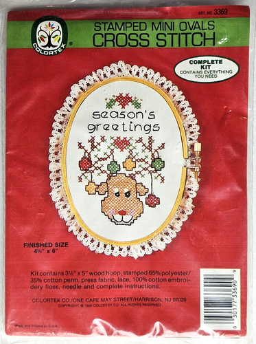 Vtg Colortex Christmas Reindeer Season's Greetings Stamped Cross Stitch Kit NEW