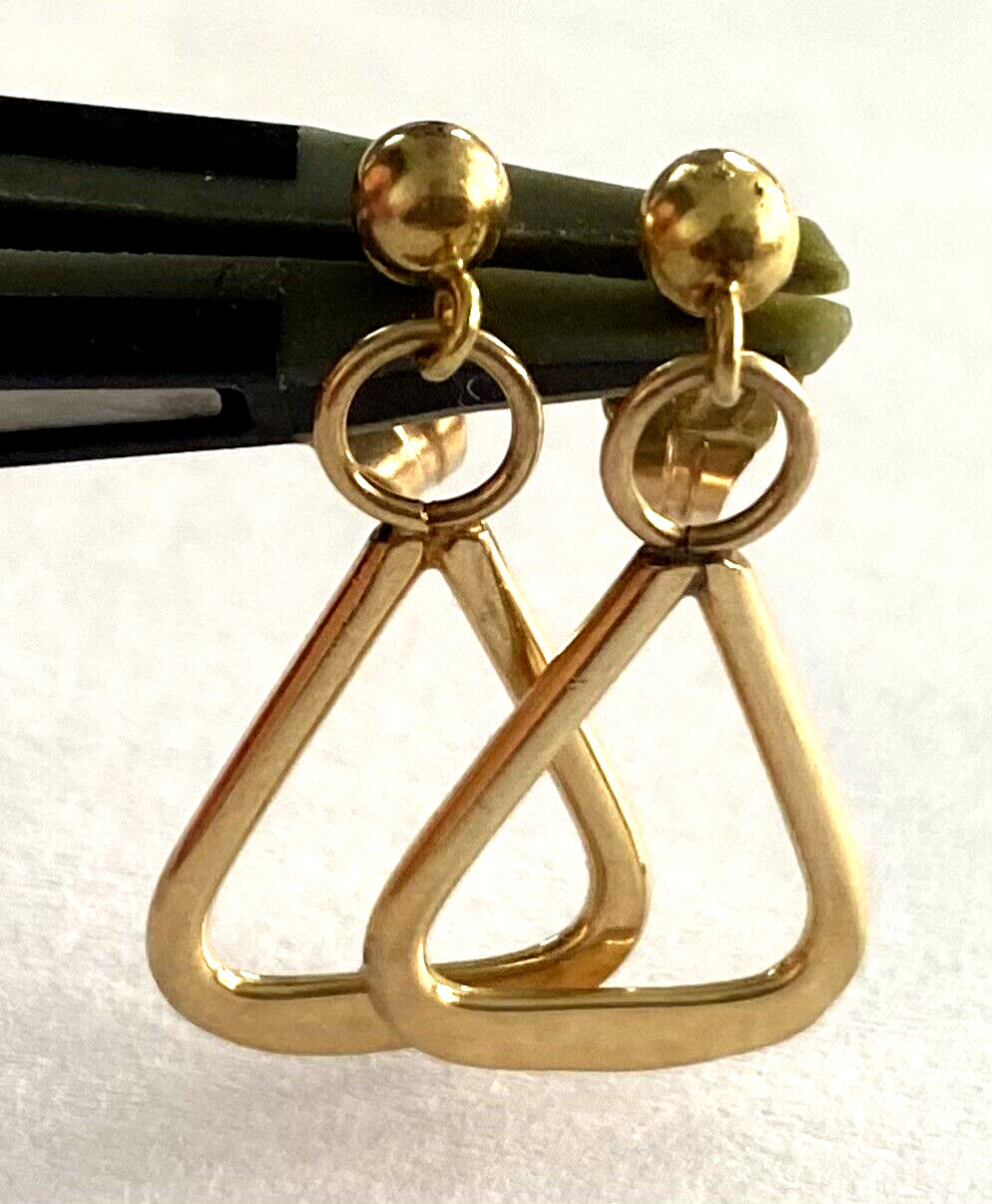 14K Solid Yellow Gold Pierced Dangle Drop Ladies … - image 2