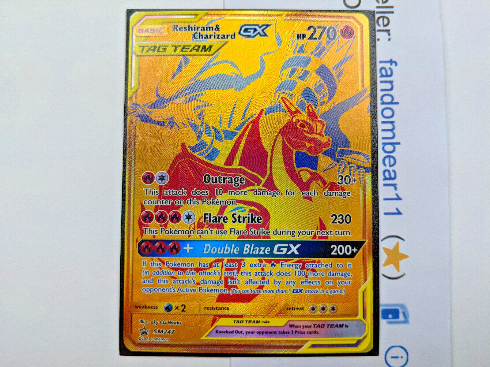 Reshiram GX Shiny Gold Metal Pokemon Card 