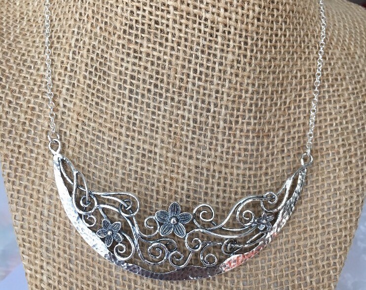 NWOT Or Paz Sterling Silver 925 Flowers Swirl Necklace Made in Israel PZ / Au
