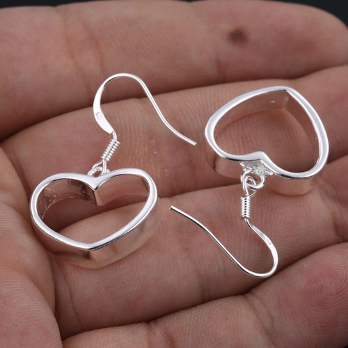 Pretty New Silver Plated Cut Out Heart Shape Charm Hook Drop Dangle Earrings - Picture 11 of 11