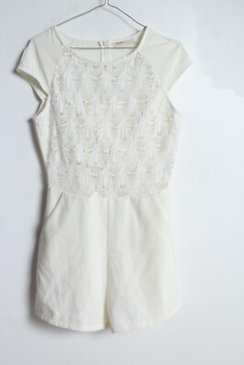 Vera & Lucy Womens Lace Front Playsuit - Off White - Size S Small (H54)