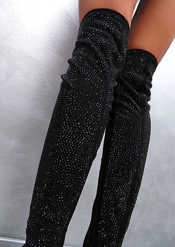 GoGo Original Tacones Altos Cristales OTK Botas por encima de la rodilla Negr... - Imagen 5 de 9