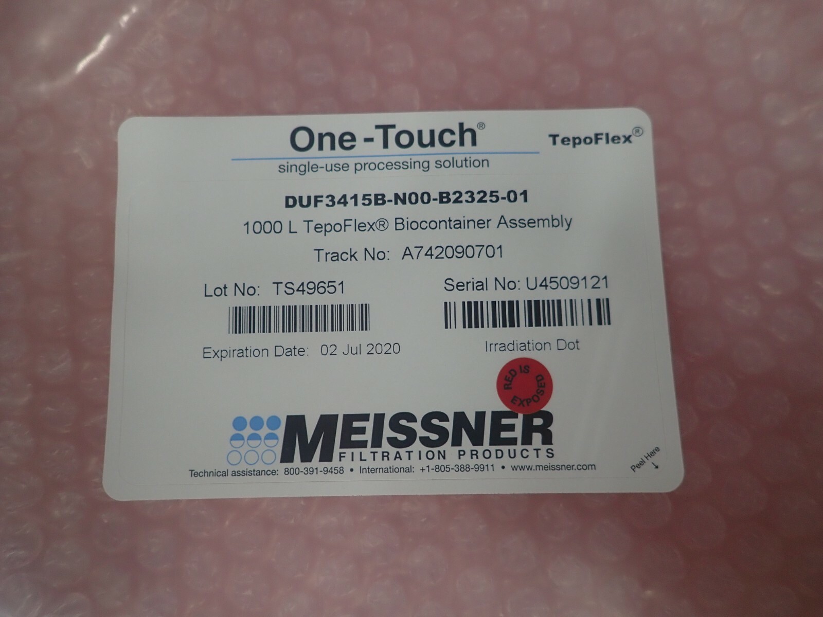 Meissner 1000 Liter TepoFlex Biocontainer Assembly DUF3415B-N00-B2325 ...