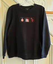 Vintage Liz Claiborne Christmas Xmas Holiday Embroidered Sweatshirt Black Sz XL