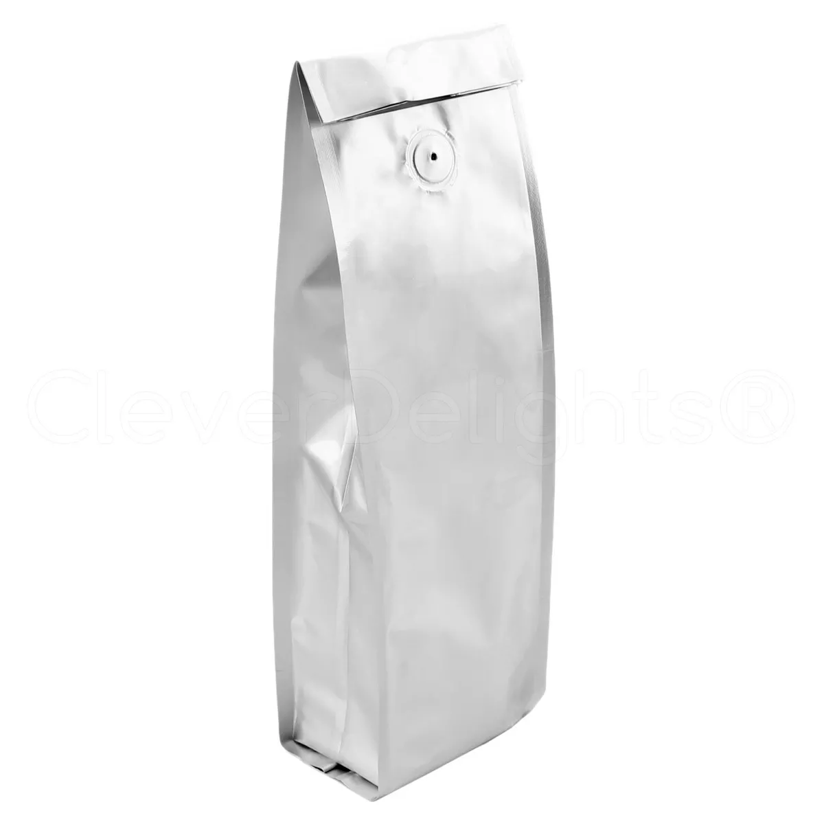 Silver Coffee Bags with Valve 1 Pound Heat Sealable Food