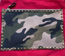 VALENTINO Valentino Camouflage Rock Studs Gold Clutch Bag Khaki Leather Ladies!!