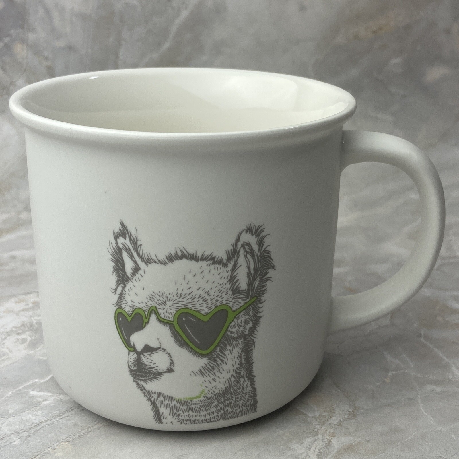 Eco One Coffee Cup Liama With Green Heart Shape Glasses  Mug Cool Animal Tea