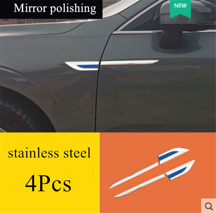 Chrome+Blue Car Front Side Door Fender Cover Trim Decoration