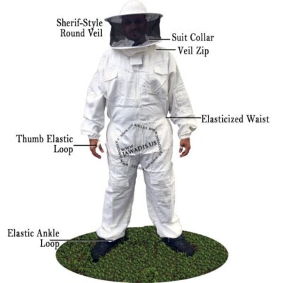 Adult Beekeeper Full Bee Suit with Unzippable Veil - 100% Cotton, White, XL