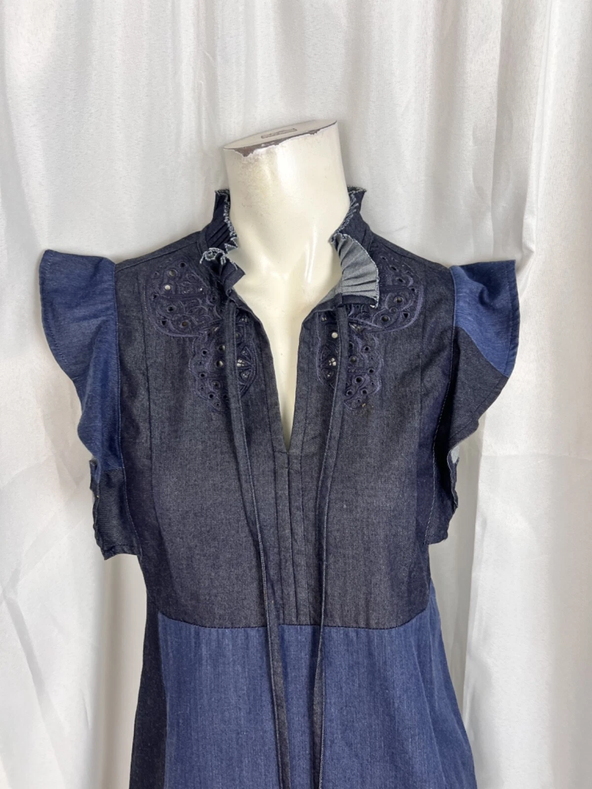 COACH denim patchwork jeans vestito cappuccio manica taglia 0