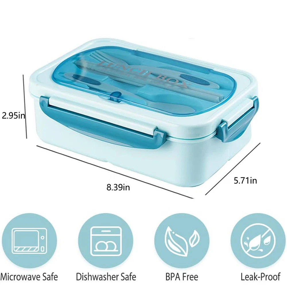 Adult Bento Box Lunch Food Box Container with 3 Compartments & Utensils BPA Free