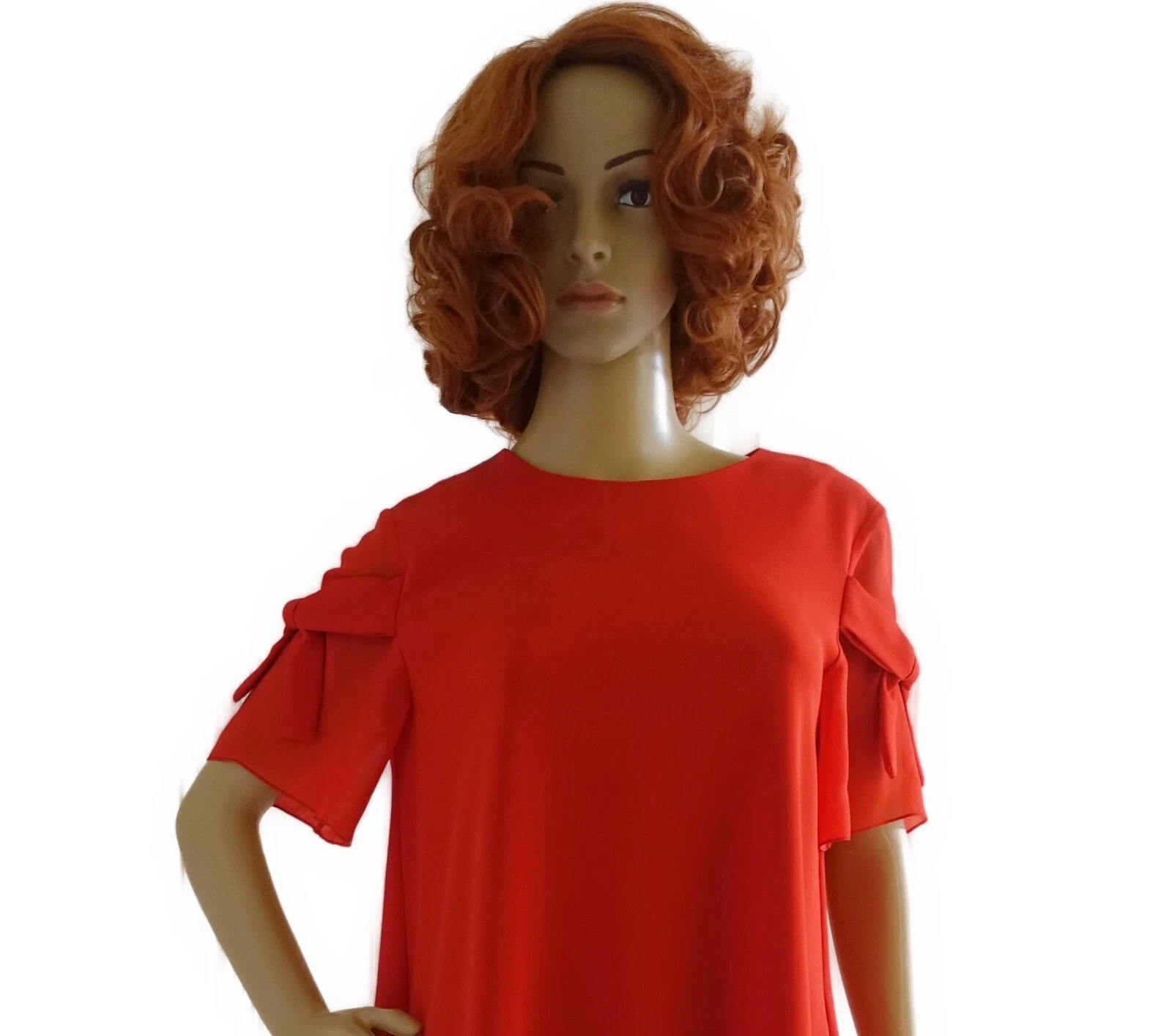 Abito corto nuovo senza etichette Boutique Moschino rosso manica corta stile trapezio taglia US 6 IT 42