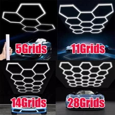 5-28x Hexagon White LED Lights Garage System Honeycomb Garage Light Hex Barbe US
