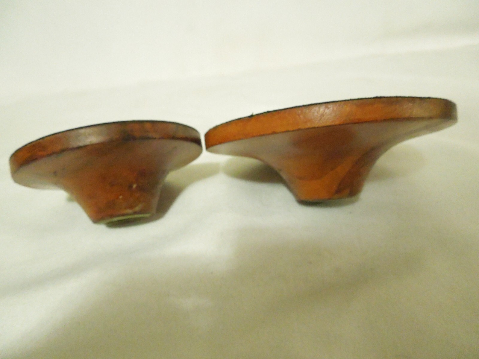 Vintage Taper Candle Holders Set of 2 Wood with Brass Inserts 5" & 4" Diameters