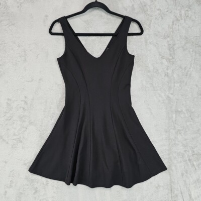 Aqua Skater Dress Womens Size XS Black V-Neck Fit Flare
