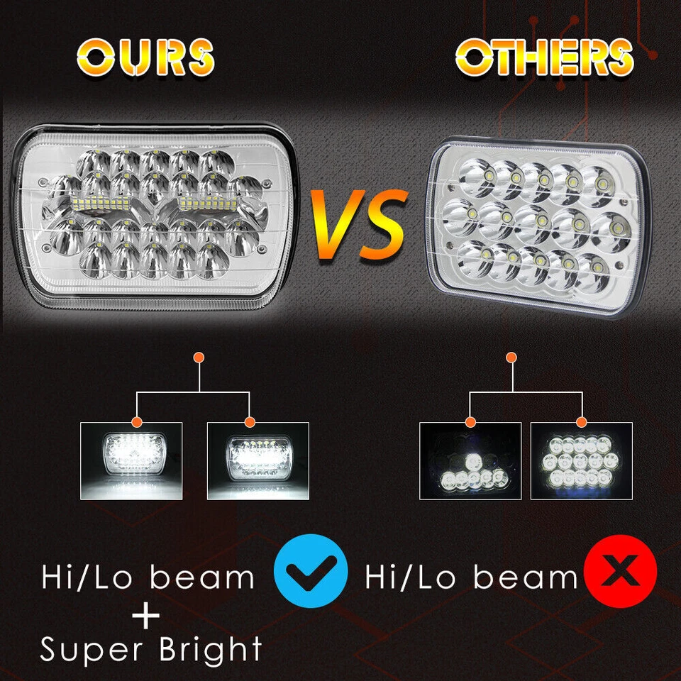 Pair 130W 7x6" Led Headlights Headlamp fit Chevy C6500 C7500 Kodiak Sealed Hi/Lo - Image 2 of 4