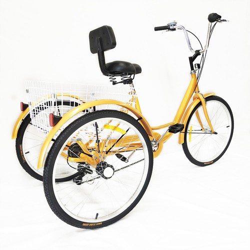 24 Zoll Erwachsene Dreirad 6 Gang 3 Räder Fahrrad Seniorenrad Tricycle mit Korb - Afbeelding 24 van 57