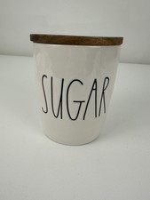 Rae Dunn Sugar Canister With Wood Lid 5-1/2  Tall 4  W Farmhouse