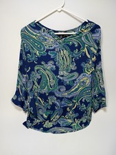 Nine West Jeans Women Paisley Print 3/4 Sleeve High Low Casual Tunic Top M