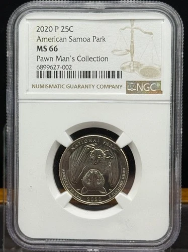 2020  American Samoa Park Quarter 25c NGC MS 66 ~ Bat Coin