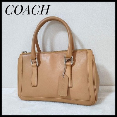 COACH Leather 2Way Shoulder Bag Camel Compact Used Authentic