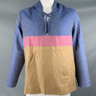 ROBERT GRAHAM Größe L Blau Brown Pink Farbblock Baumwolle Leinen Pullover
