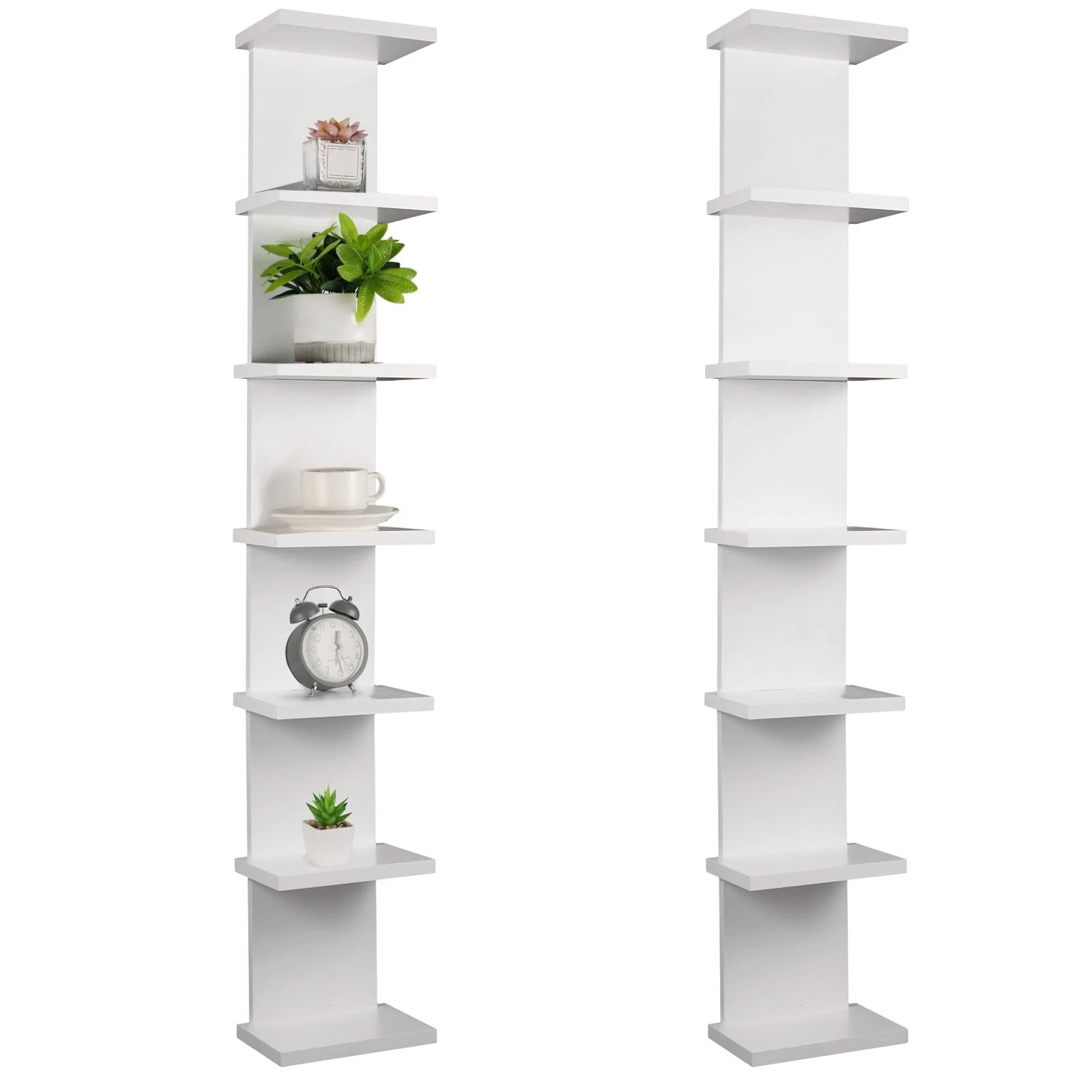 7-Tier Floating Wall Shelf Unit - Compact Vertical Storage Organizer for Home