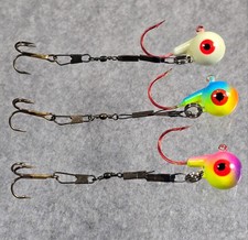 (3) 3/8oz Round Live Bait Jig Heads #1/0 Red Short Shank Hook w/Stinger Hook #8