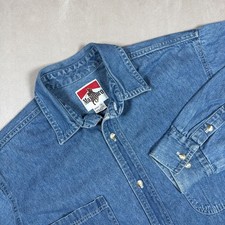 VTG Marlboro Denim Button Up Shirt Men's XL Made in USA 100% Cotton Western Work